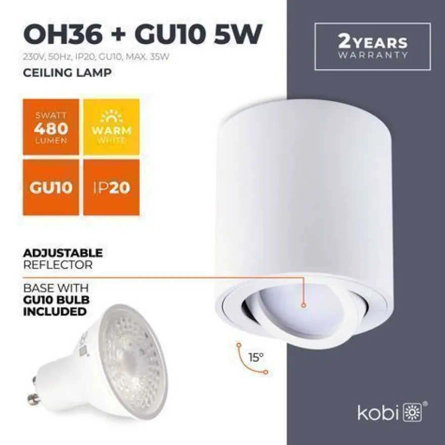 Aufbauspot OH36 Deckenleuchte RUND Farbe WEIß Deckenstrahler Aluminium IP20 LED