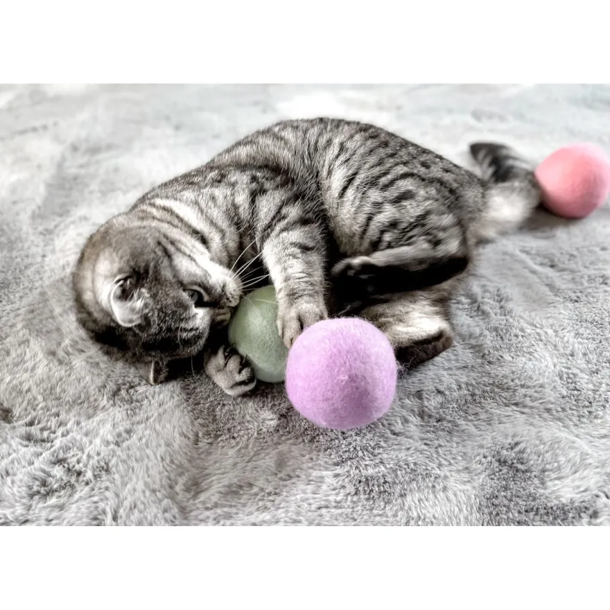 Aumüller natürliches Katzenspielzeug, Wollfilzkugel - 4 Stück