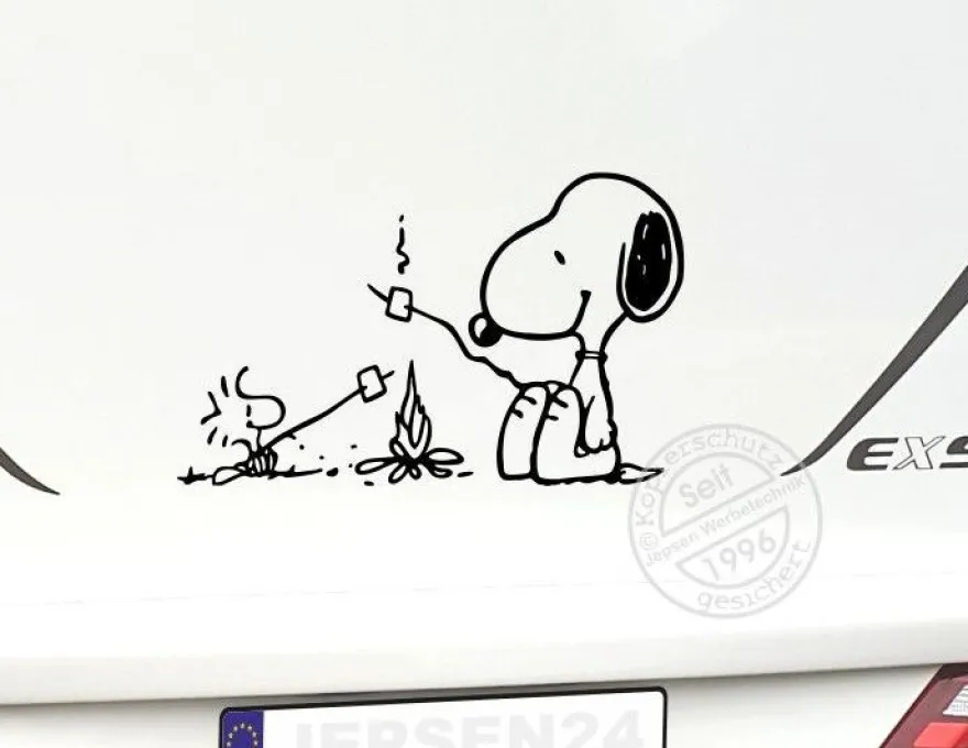 Autoaufkleber Snoopy Woodstock am Lagerfeuer 60x36cm CW09 Aufkleber Wandtattoo