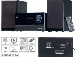 auvisio Micro-Stereoanlage, CD-Player, Radio, MP3-Player, Bluetooth, 60 Watt