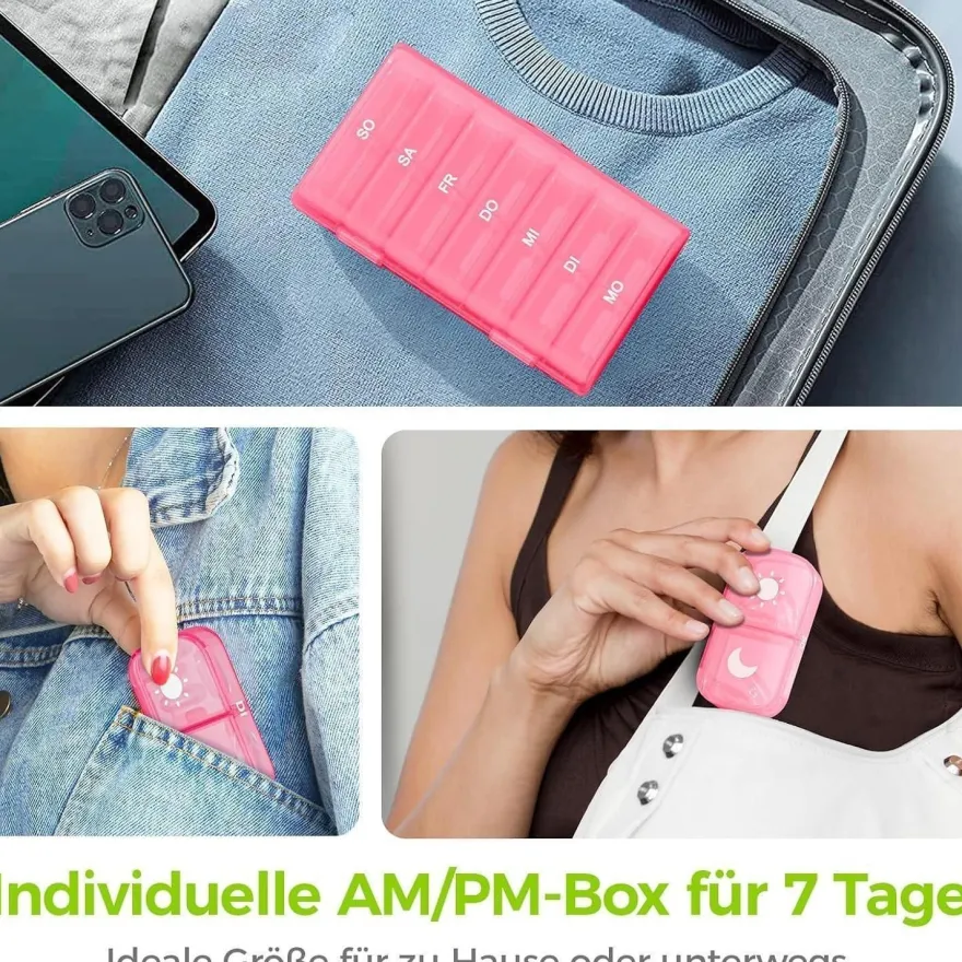 AUVON 7-Tage Tablettenbox für Morgens & Abends, 2 Fächer pro Tag