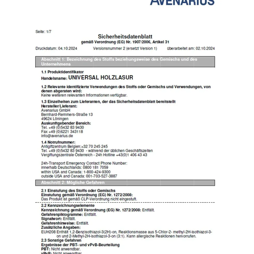 Avenarius Universal Holzlasur 5 Ltr Holzschutzlasur innen + aussen Wetterschutz