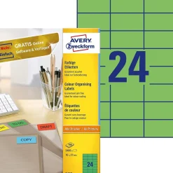 AVERY Zweckform 3450 Grüne Etiketten (2.400 Aufkleber, 70x37mm auf A4, permanent haft
