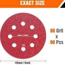 Awutzut Schleifscheiben 125mm Klett P80, 90 Stück für Exzenterschleifer
