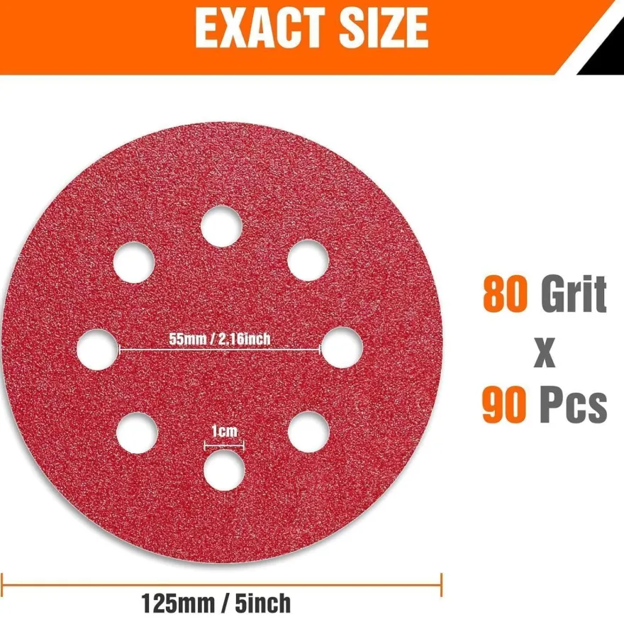 Awutzut Schleifscheiben 125mm Klett P80, 90 Stück für Exzenterschleifer