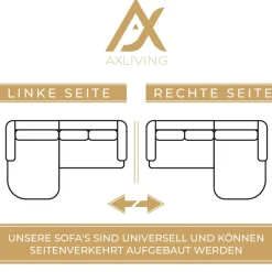 AX LIVING Eckcouch mit Bettfunktion Tunceli Grau - 297 cm breit Modern