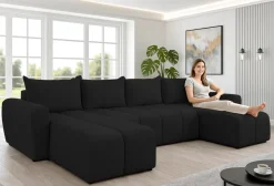 AX LIVING Ecksofas groß Ferrande 317 cm - Sofa schwarz mit Schlaffunktion & Struktur