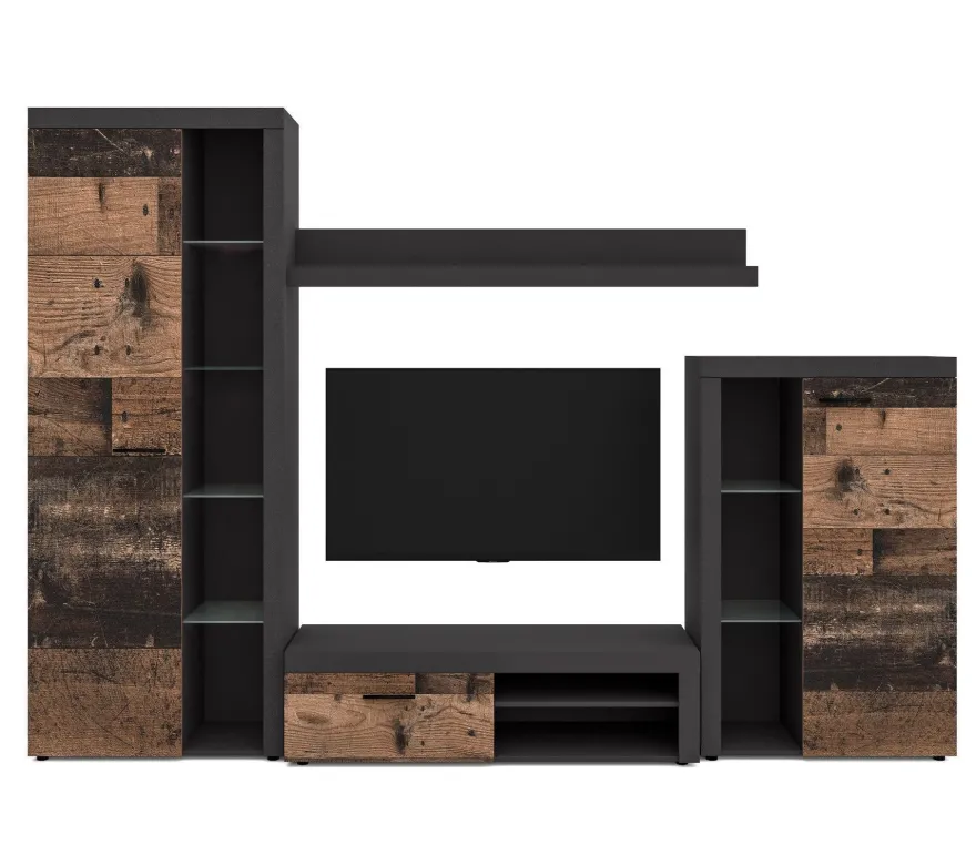 AX LIVING Spacoro Wohnwand grau modern Matera Oldwood 270 cm ohne LED