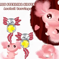 Axolotl Ohrstecker 925 Sterling Silber, hypoallergen, mit gelbem Glasstein