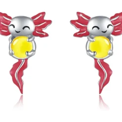 Axolotl Ohrstecker 925 Sterling Silber, hypoallergen, mit gelbem Glasstein
