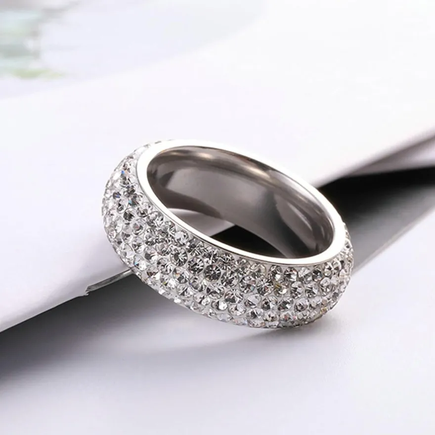 Ayoiow Edelstahl Ring Herren 8mm mit Zirkon Silber Ehering Größe 70