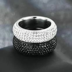 Ayoiow Edelstahl Ring Herren 8mm mit Zirkon Silber Ehering Größe 70