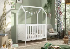 Babybett mit Dach Karyl 3-fach höhenverstellbar Kiefer massiv weiß