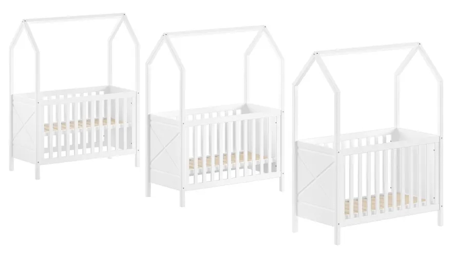 Babybett mit Dach Karyl 3-fach höhenverstellbar Kiefer massiv weiß
