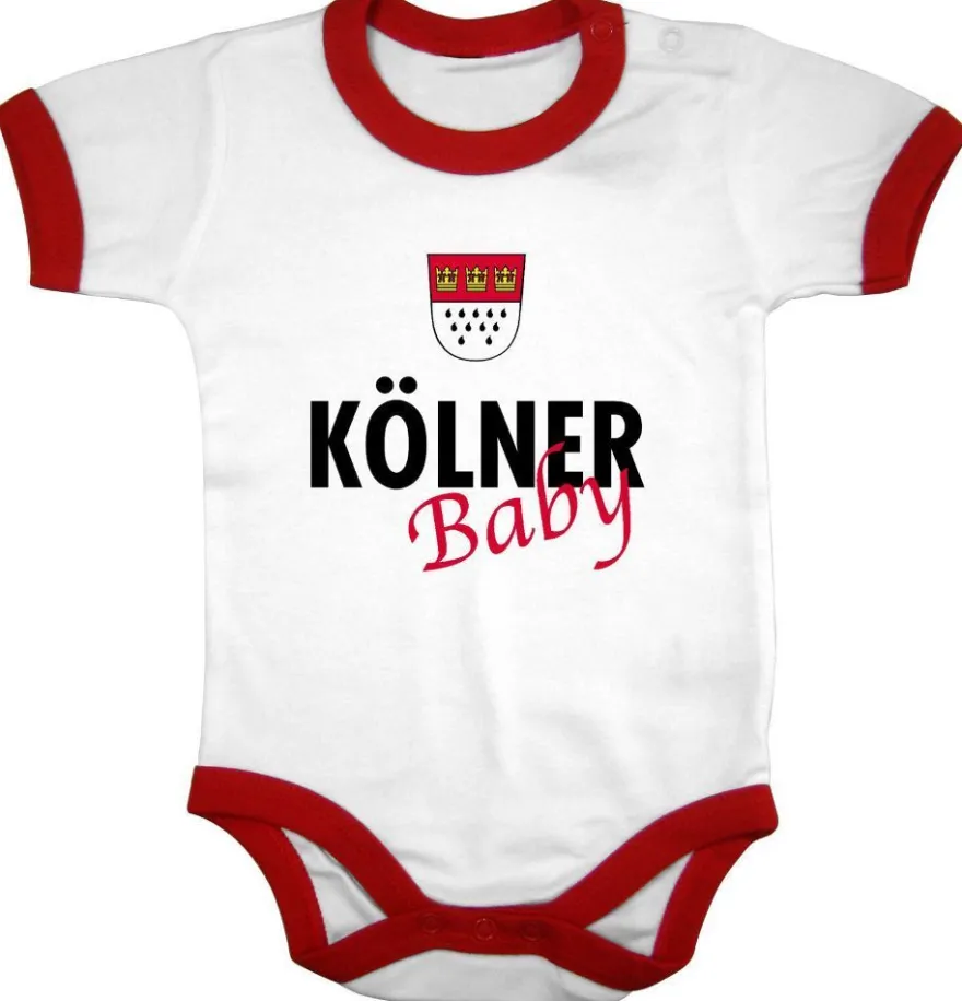 Babystrampler mit Print - Kölner Baby - 08324 weiß-rot - Gr. 0-24 Monate