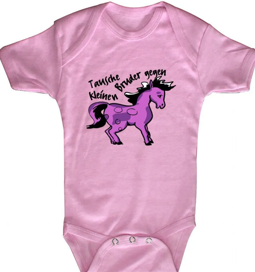 Babystrampler mit Print - Tausche Bruder gegen Pony - 08377 rosa - 6-12 Monate