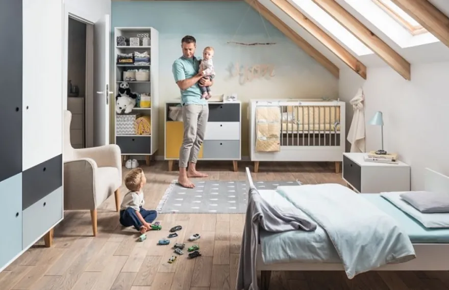 Babyzimmer Kinderzimmer Komplett COLIN Set A Schrank Wickelkommode Bett 70x140 Regal