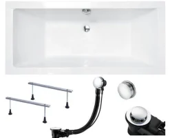 Badewanne Rechteck 190x90 Acrylschürze Ablage Kopfstütze Ablauf und Füße GRATIS