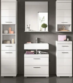 Badezimmer Badmöbel Set 5-tlg. weiß Hochglanz Badkombination Hochschrank Shawn 164 cm