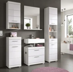 Badezimmer Badmöbel Set 5-tlg. weiß Hochglanz Badkombination Hochschrank Shawn 164 cm
