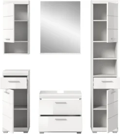 Badezimmer Badmöbel Set 5-tlg. weiß Hochglanz Badkombination Hochschrank Shawn 164 cm