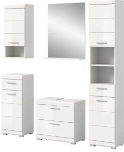 Badezimmer Badmöbel Set 5-tlg. weiß Hochglanz Badkombination Hochschrank Shawn 164 cm