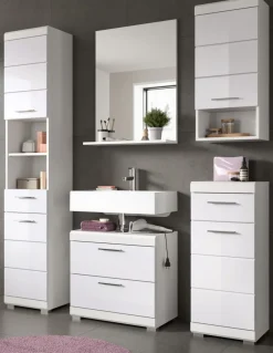 Badezimmer Badmöbel Set 5-tlg. weiß Hochglanz Badkombination Hochschrank Shawn 164 cm