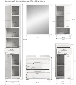 Badezimmer Badmöbel Set 5-tlg. weiß Hochglanz Badkombination Hochschrank Shawn 164 cm