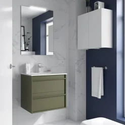 Badezimmermöbel ATTILA 600 2 Schubladen GREEN SATIN + Waschtisch + Spiegel