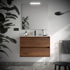 Badezimmermöbel BALTIC 800 2 Schubladen Nussbaum MAYA + Waschtisch + Spiegel