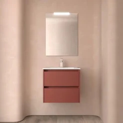 Badezimmermöbel BALTIC 700 2 Schubladen RED SATIN + Waschtisch + Spiegel