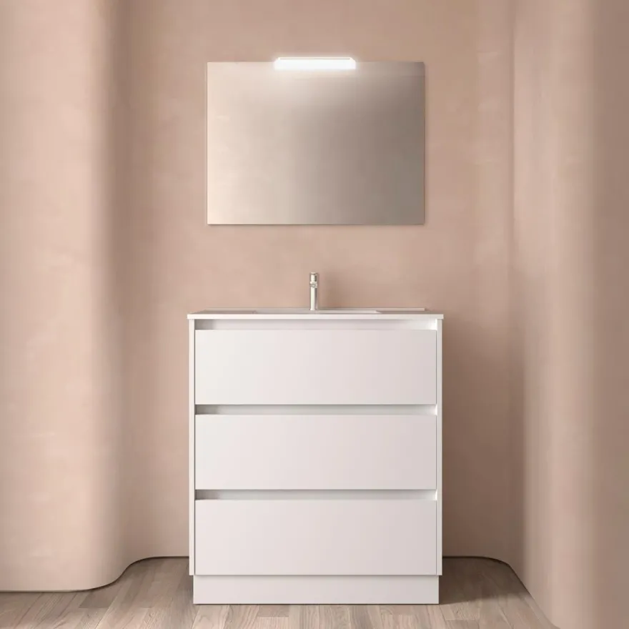 Badezimmermöbel BALTIC 800 3 Schubladen WHITE SATIN + Waschtisch