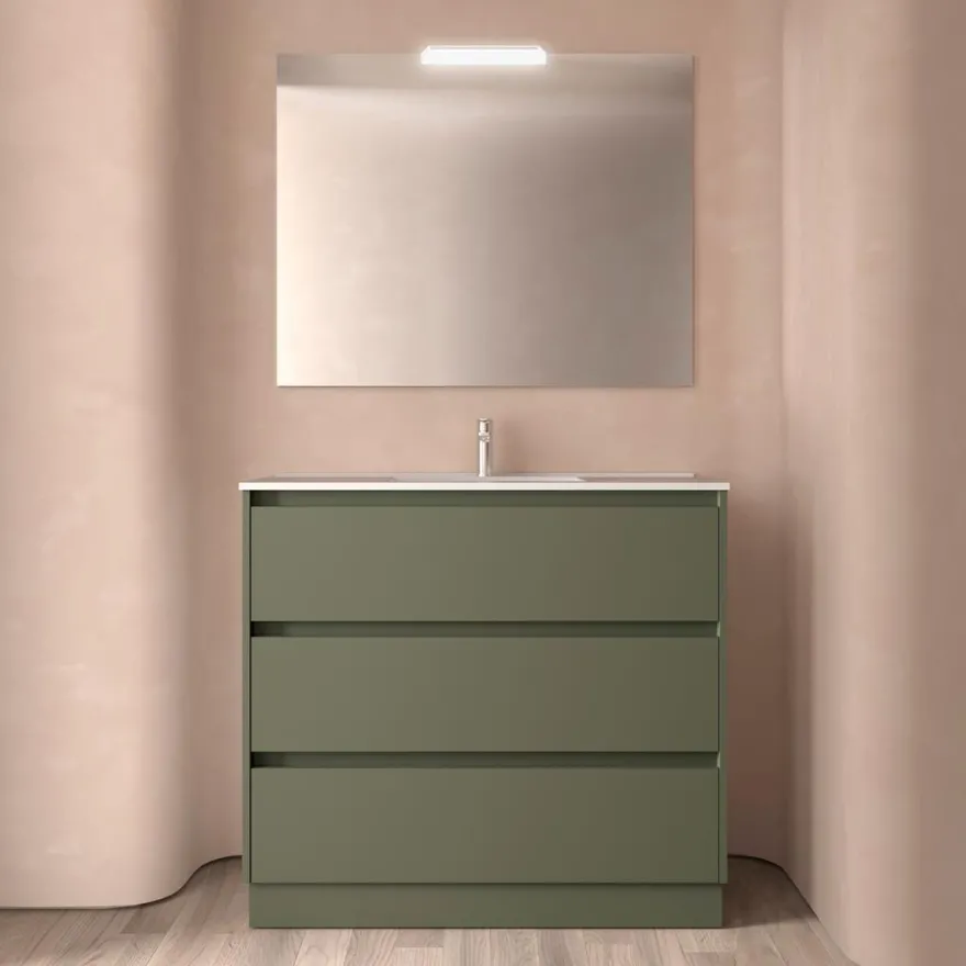 Badezimmermöbel BALTIC 1000 3 Schubladen GREEN SATIN + Waschtisch