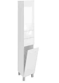 Badezimmerschrank mit Wäschekorb SW15 30,40,50cm Weiß Hochglanz , Matt push to open