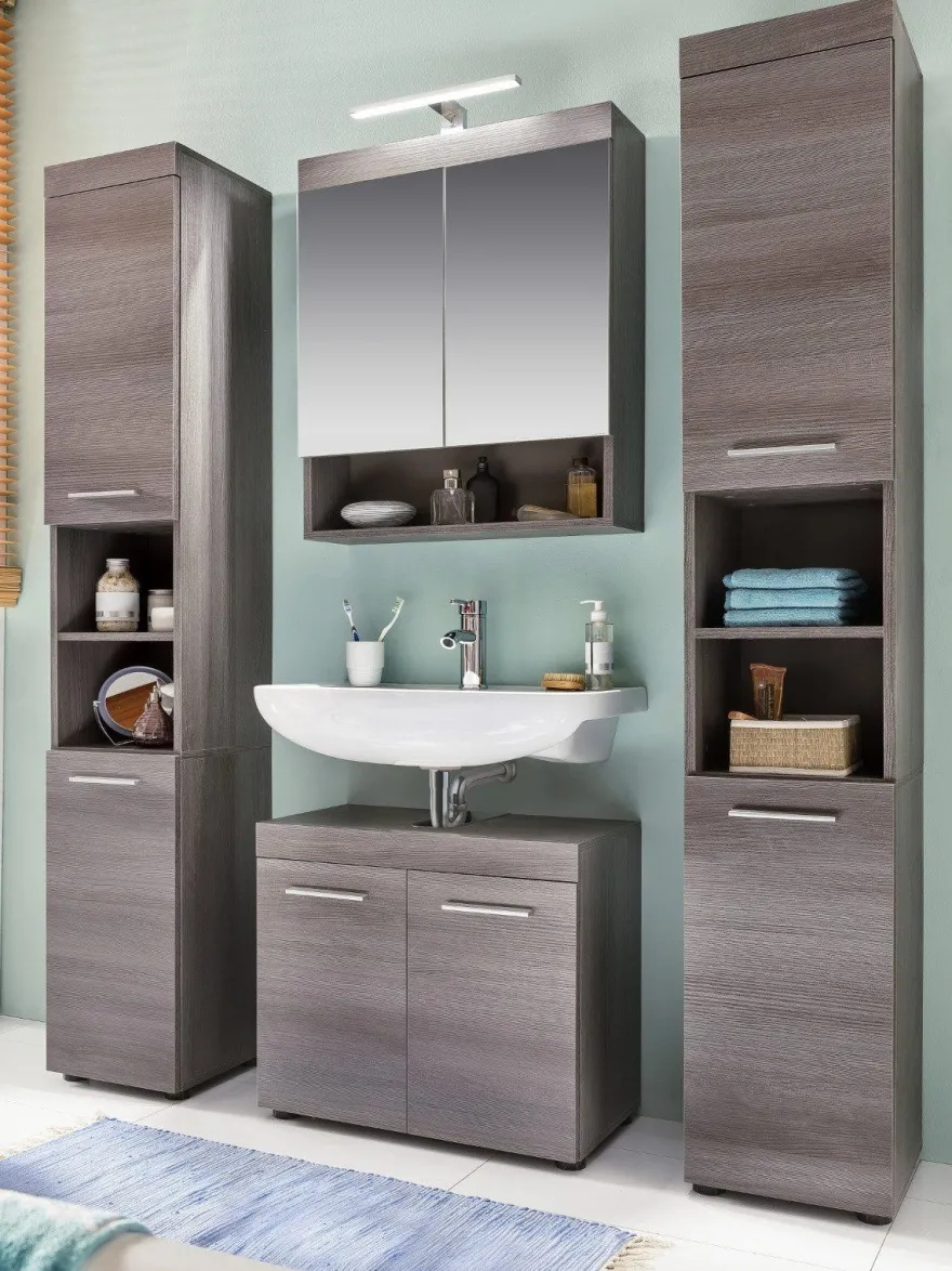 Bad Hochschrank Badschrank grau Sardegna Badezimmer Schrank Runner 30 x 190 cm