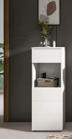 Badmöbel Kommode Badezimmer Unterschrank weiß Hochglanz Badkommode Larik 38 x 106 cm