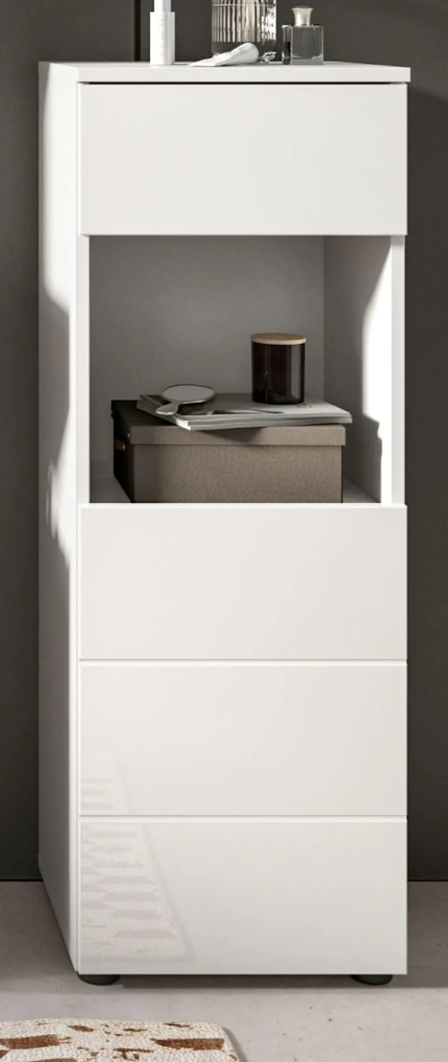 Badmöbel Kommode Badezimmer Unterschrank weiß Hochglanz Badkommode Larik 38 x 106 cm