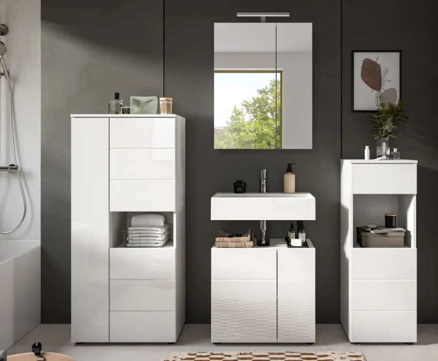 Badmöbel Kommode Badezimmer Unterschrank weiß Hochglanz Badkommode Larik 38 x 106 cm
