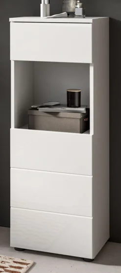 Badmöbel Kommode Badezimmer Unterschrank weiß Hochglanz Badkommode Larik 38 x 106 cm