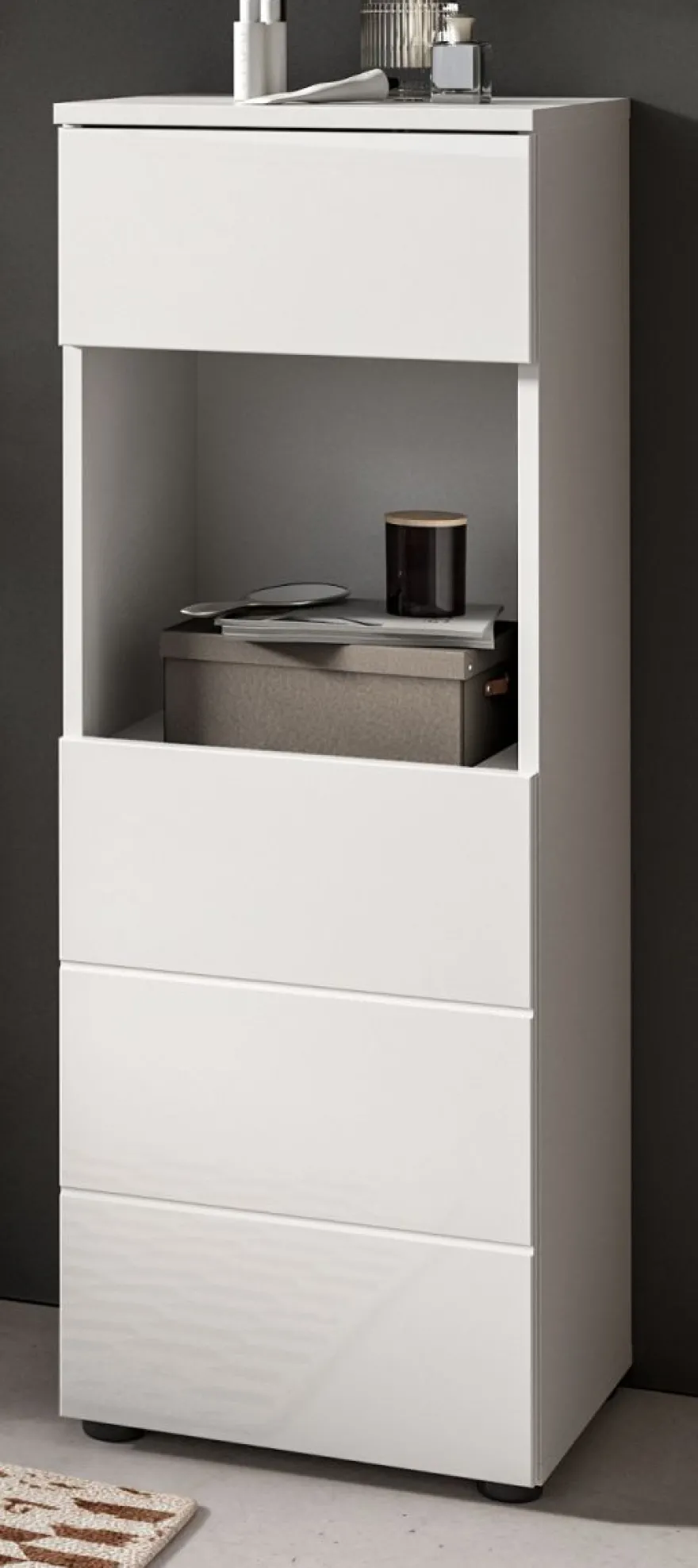 Badmöbel Kommode Badezimmer Unterschrank weiß Hochglanz Badkommode Larik 38 x 106 cm