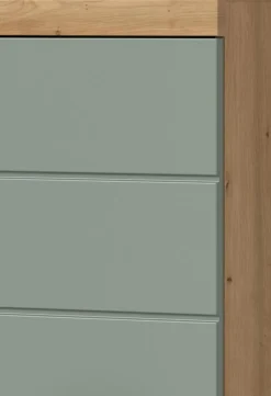 Badmöbel Set mit Waschbeckenunterschrank Spiegelschrank in Salbei grün Eiche Shawn