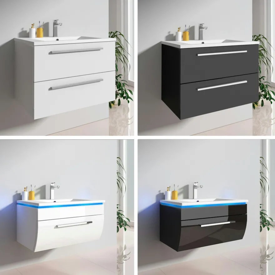 Badmöbel-Set Unterschrank Waschtisch Gäste-WC 60 cm 70 cm 90 cm weiß schwarz