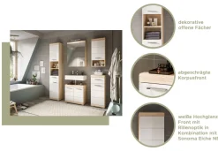 Bad Möbel Set weiß Hochglanz Eiche Badezimmer Badset komplett Badschrank Mambo