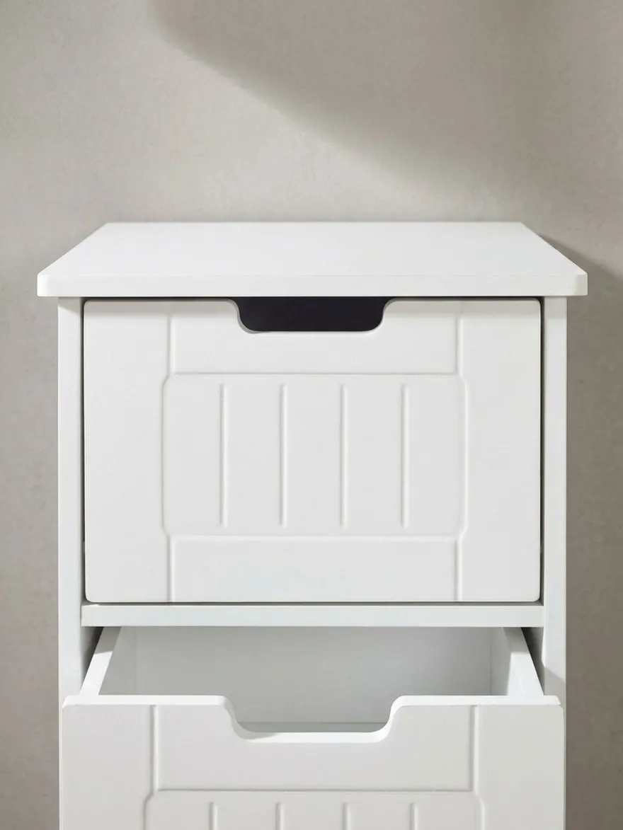 Badschrank Weiß 30x83x30 cm im Landhausstil aus MDF mit 4 Schubladen PATTI