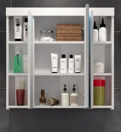 Bad Spiegelschrank weiß 3 Tür 80 cm Badspiegel Badezimmer Spiegel Schrank Devon