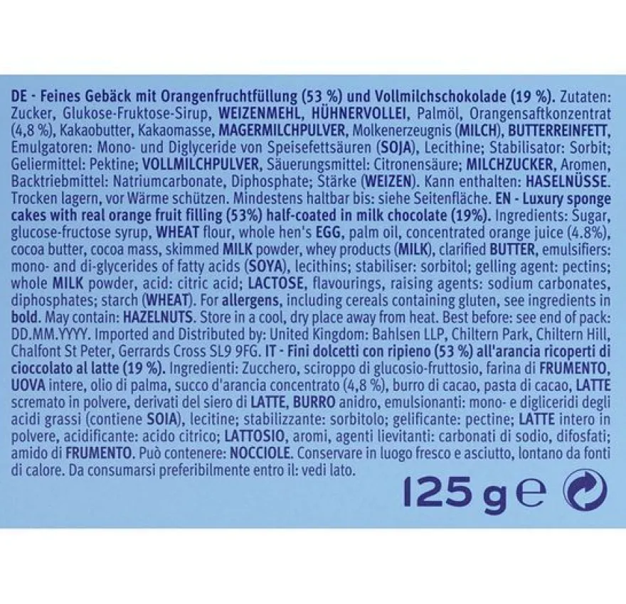 Bahlsen Messino Orangen-Füllung und Vollmilch je 125g 3 Stückzahlen
