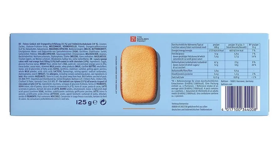 Bahlsen Messino Orangen-Füllung und Vollmilch je 125g 3 Stückzahlen