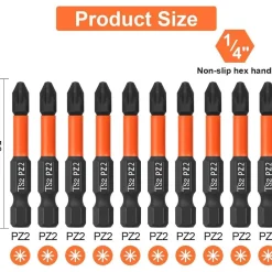 Baidets Pro PZ2 Schrauber Bit Set, 10 Stück, 50mm Länge, 1/4