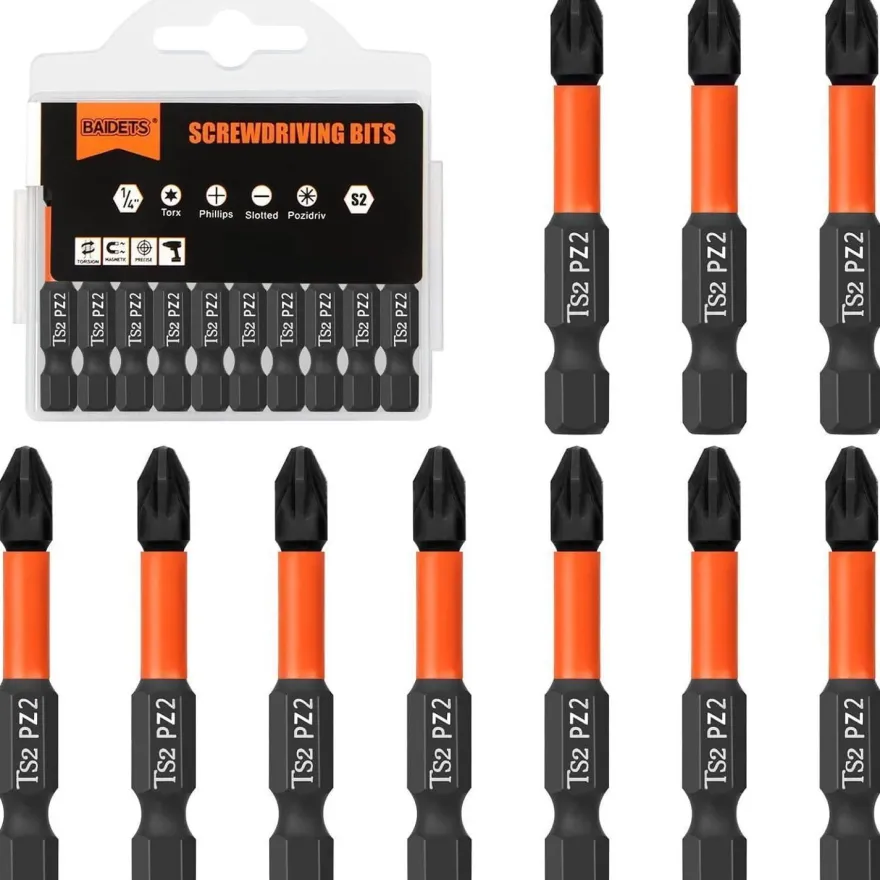 Baidets Pro PZ2 Schrauber Bit Set, 10 Stück, 50mm Länge, 1/4