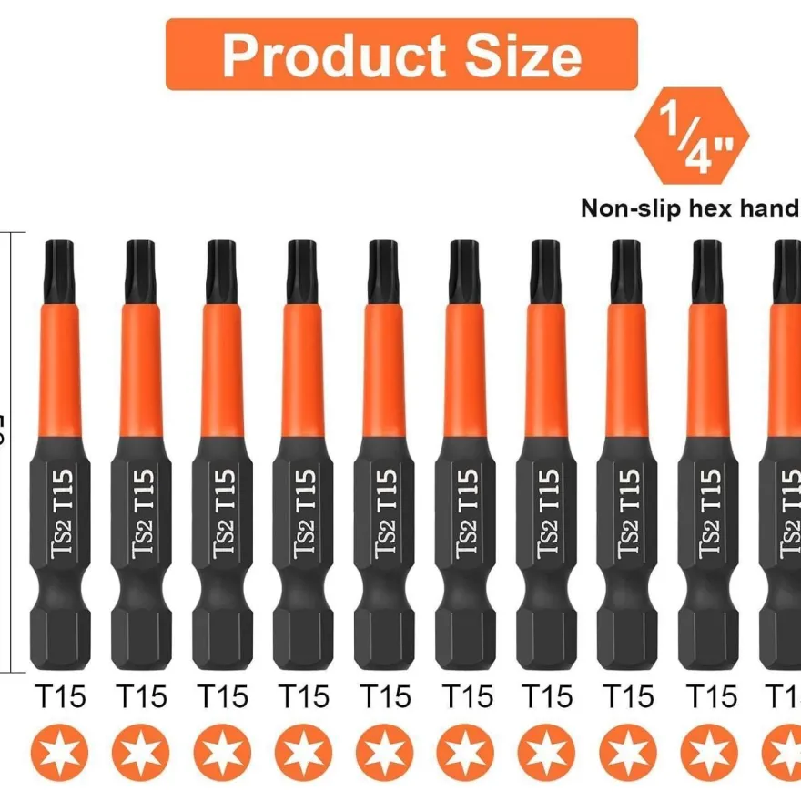 Baidets Pro T15 Torx Schrauber Bits - 10 Stück, 50mm, 1/4